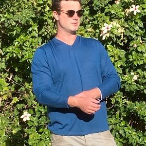 GREYSON Sweater Merino Blend V Neck Activewear Teal Blue New